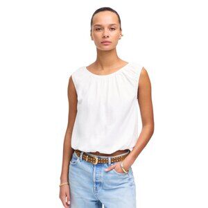 Madewell White Sleeveless Cotton Gathered Scoop Neck Top - Size L